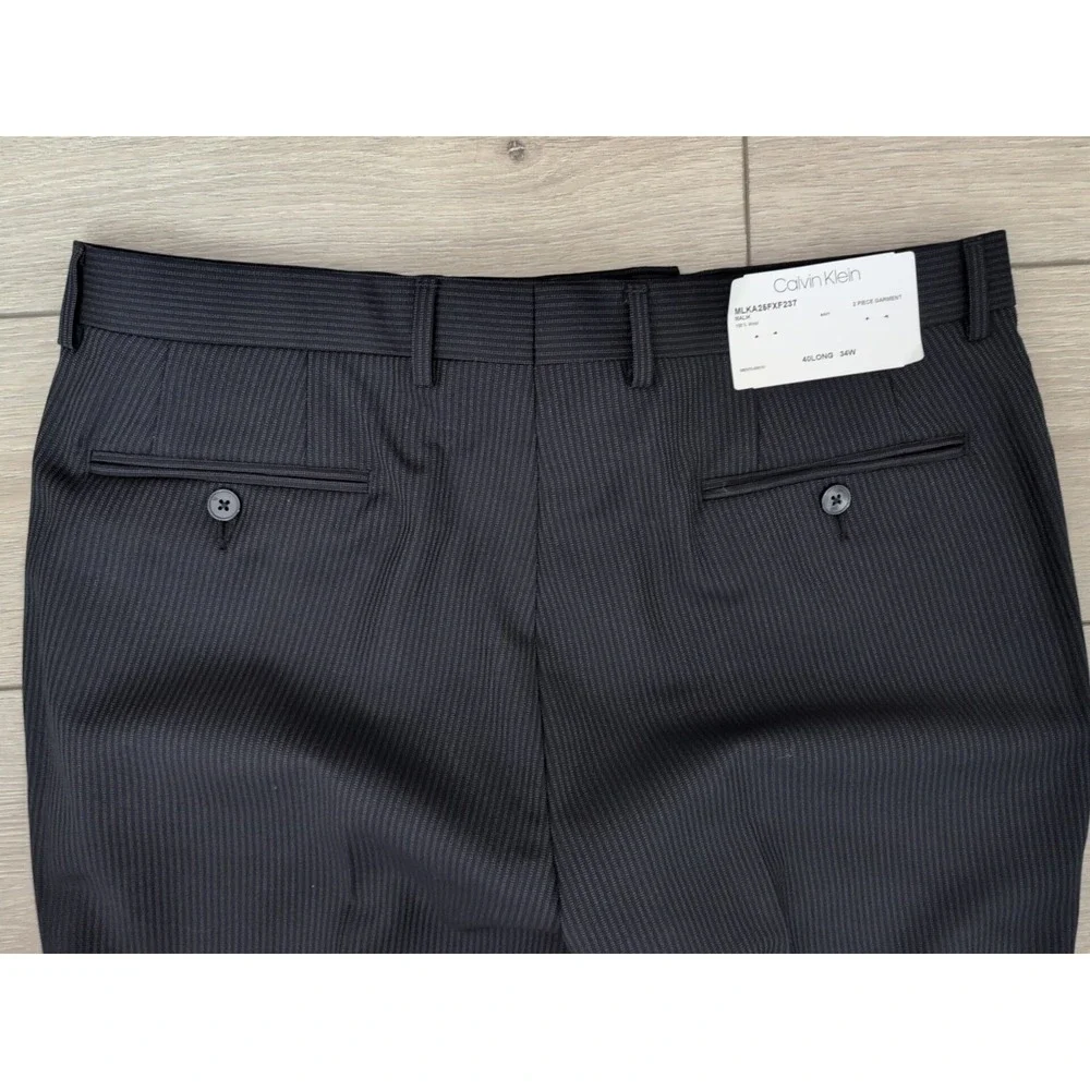 Calvin Klein Suit Mens 40L 34W Navy Pinstripe‎ Wool 2 Piece MLKA2 Malik NWT